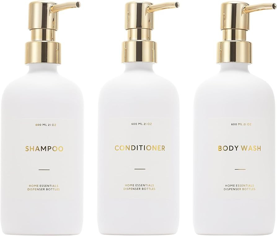 HOMCDALY Shampoo and Conditioner Dispenser, 21oz 3-Pack Refillable Pump Bottles, Shampoo Containe... | Amazon (US)