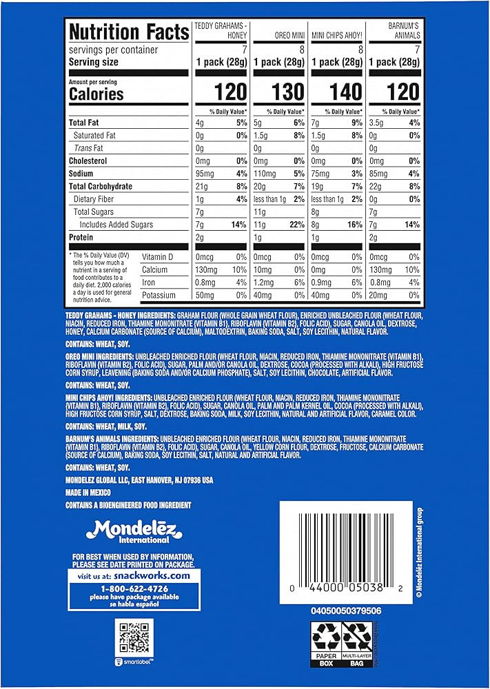 Nabisco Team Favorites Variety Pack, OREO Mini, CHIPS AHOY! Mini, Teddy Grahams Honey & Barnum's ... | Amazon (US)
