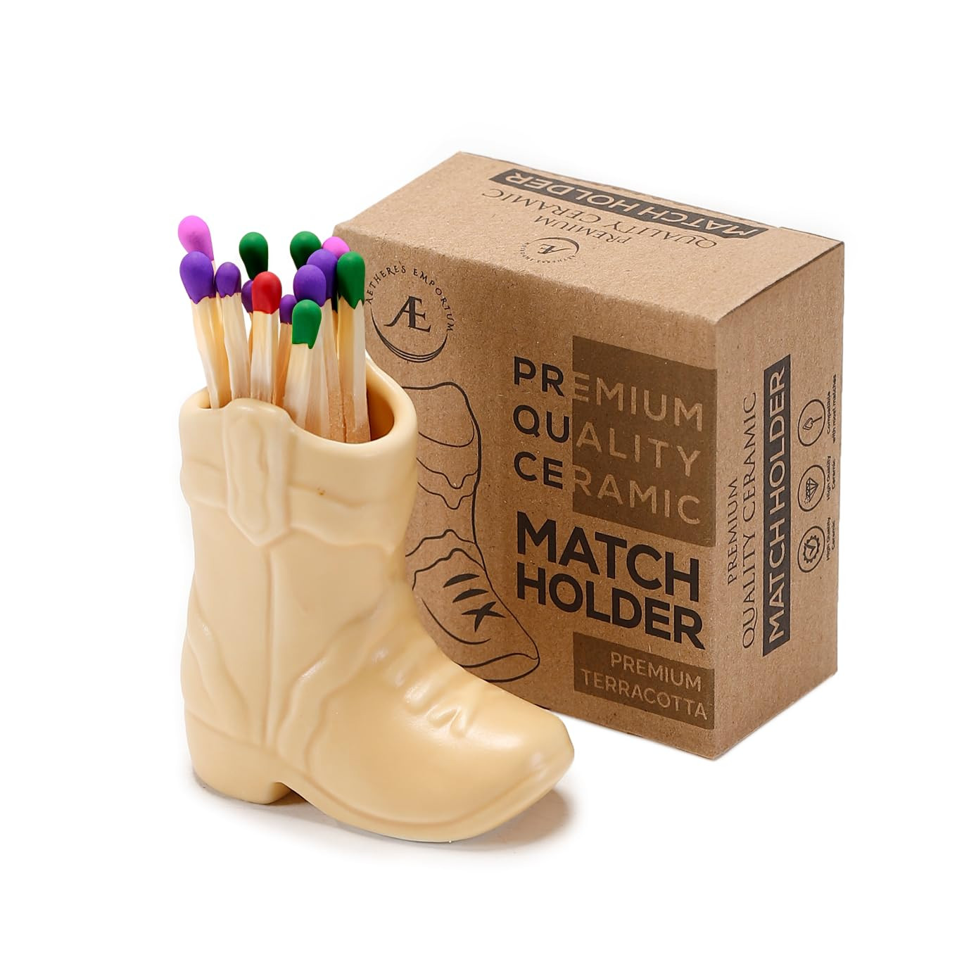 AetheresEmporium Ceramic Cowboy Boot Match Holder with Striker - 4 Inch Portable Vintage Decor fo... | Amazon (US)