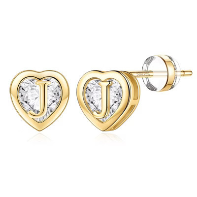 Turandoss Heart Stud Earrings for Girls Women, Sweet Valentine's Day Gift for Her, S925 Hypoallergenic Initial Earrings,0.26"W x 0.26"H,Gold,J | Target