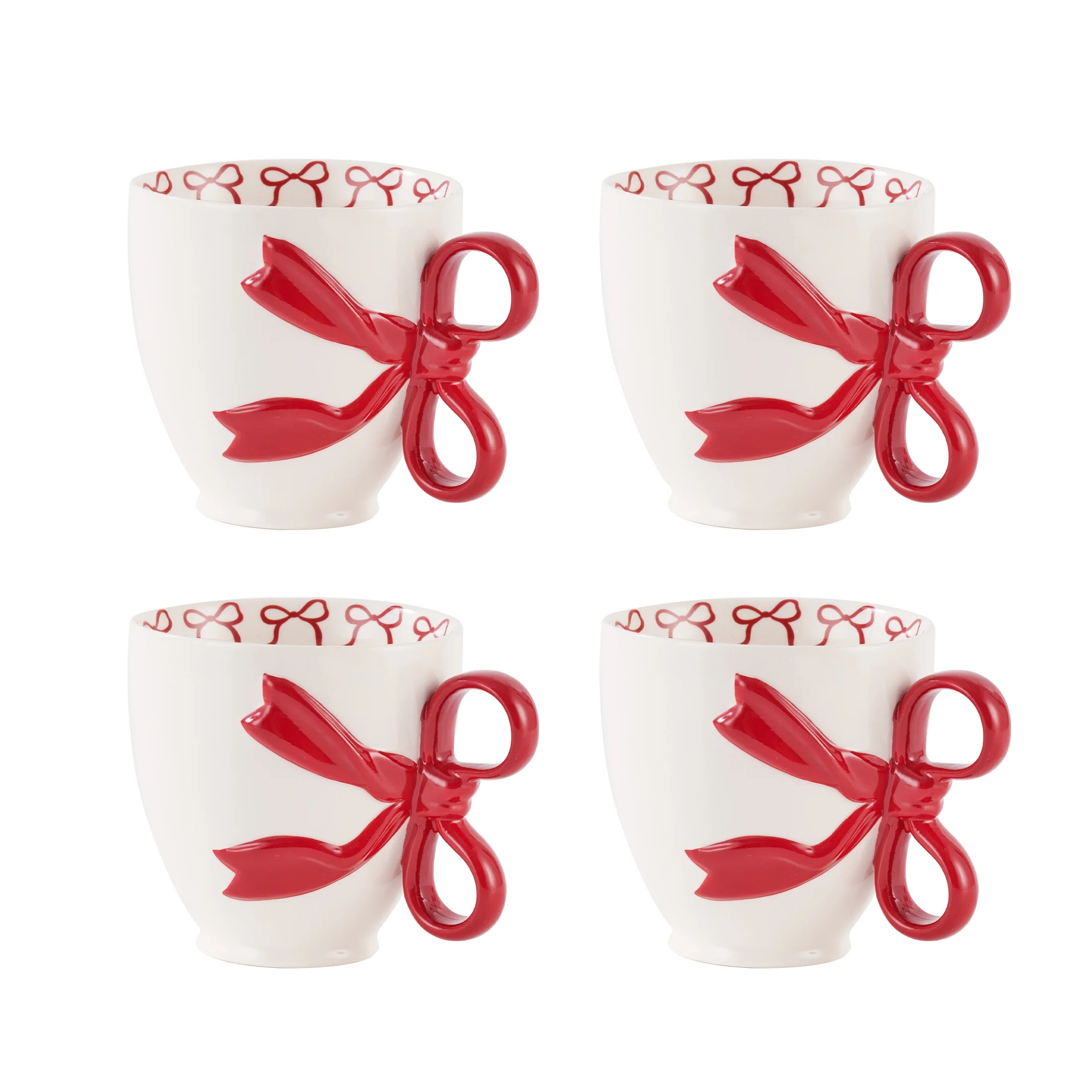 Holiday Time 14.5 Oz Red Bowl Ceramic Mug, Set of 4 | Walmart (US)