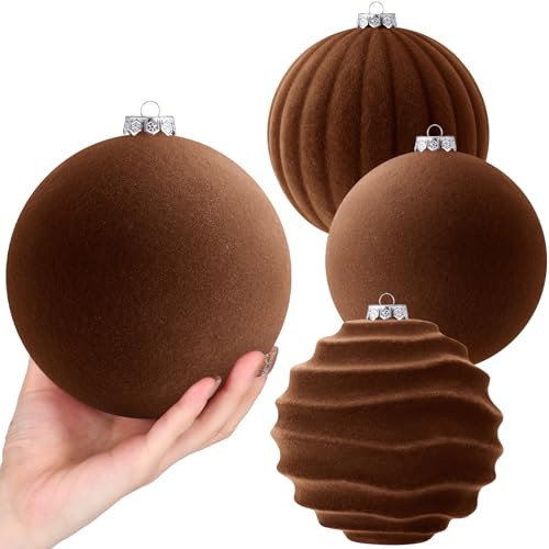 Syhood 4 Pcs 6 Inch Velvet Christmas Balls Large Velvet Ornaments Balls Xmas Tree Decorations Hanging Flocked Ornaments for Christmas Tree Home Garland Holiday Party Decor (Brown) | Amazon (US)