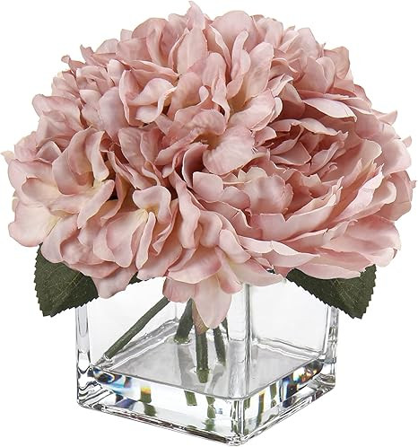 GARHOO White Flowers in Vase with Faux Water Artificial Peony Hydrangea Silk Flower for Rustic De... | Amazon (US)