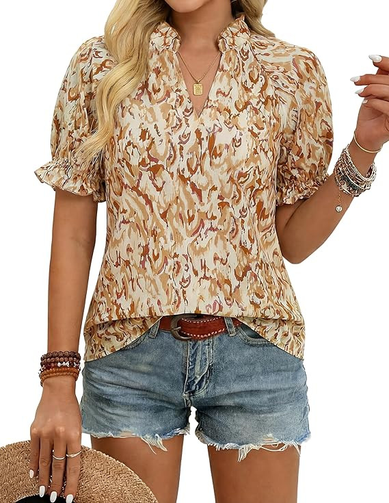 GRACE KARIN Womens Boho Tops Summer Spring Cotton Floral Blouses Short Sleeve Print Shirts V Neck... | Amazon (US)