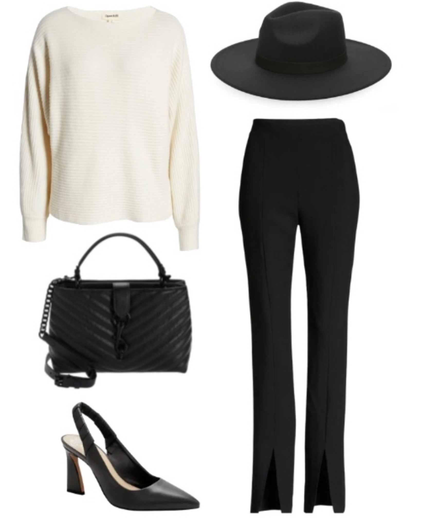 White sweater 
Black pants 
Black bag
Sling back heels 
Fall outfit 
#LTKSeasonal #LTKstyletip #LTKunder100