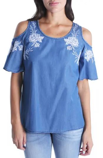 Women's Kut From The Kloth Embroidered Cold Shoulder Top | Nordstrom