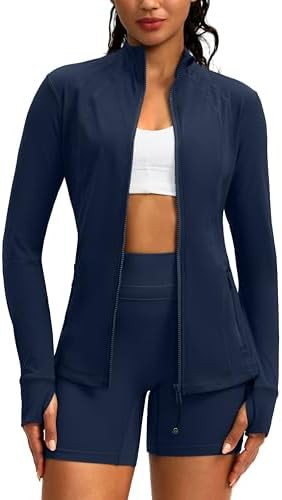 Women's Workout Jackets with 4 Pockets Zip Up Slim Fit Soft Fall Jacket for Yoga Running Athletic | Amazon (US)