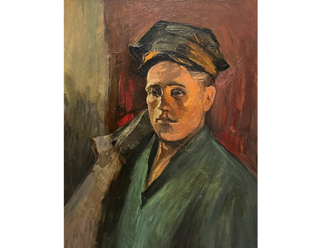 ANTIQUE PORTRAIT of a WORKER Vintage Original Oil Painting by Ukraine Artist V.korobov 1960s Port... | Etsy (US)