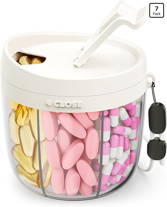 Cute Pill Dispenser with 7 Large Compartments, Portable Pill Bottle Organizer with Wide Opening f... | Amazon (US)