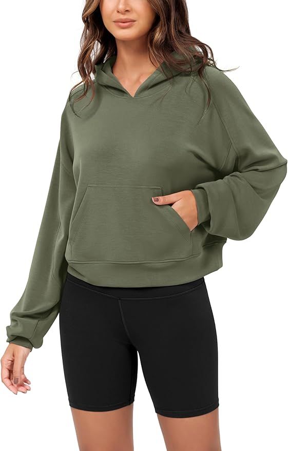 ODODOS Modal Soft Long Sleeve Cropped Hoodie for Women Oversized Pullover Sweatshirts with Pocket | Amazon (US)