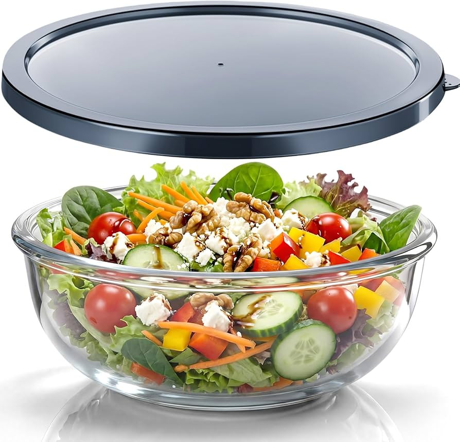 Zhehao 6.5 Quart Large Glass Mixing Bowl with Lid Deep 210oz Large Glass Salad Bowl Thickened Mix... | Amazon (US)