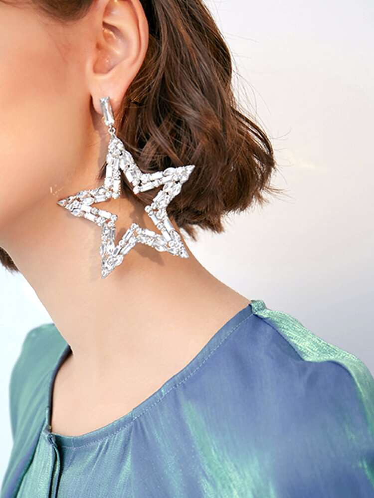 1pc Rhinestone Engraved Star Drop Earrings | SHEIN