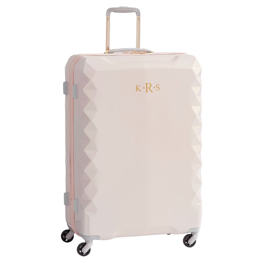 Luxe Hard-Sided Blush Checked Spinner Suitcase, 28 | Pottery Barn Teen