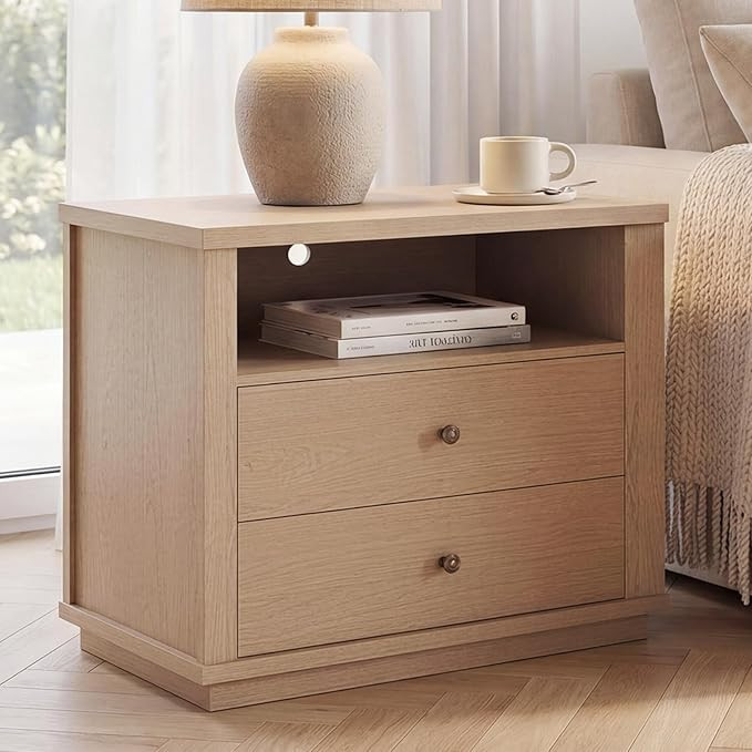 Night Stand, Oversized Extra Large Nightstand with Charging Station, Tall Bedside Side Table with... | Amazon (US)
