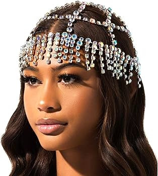 NAISKA 1920s Mesh Rhinestone Headband Cap Silver Tassel Crystal Head Chain Wedding Brides Headpie... | Amazon (US)