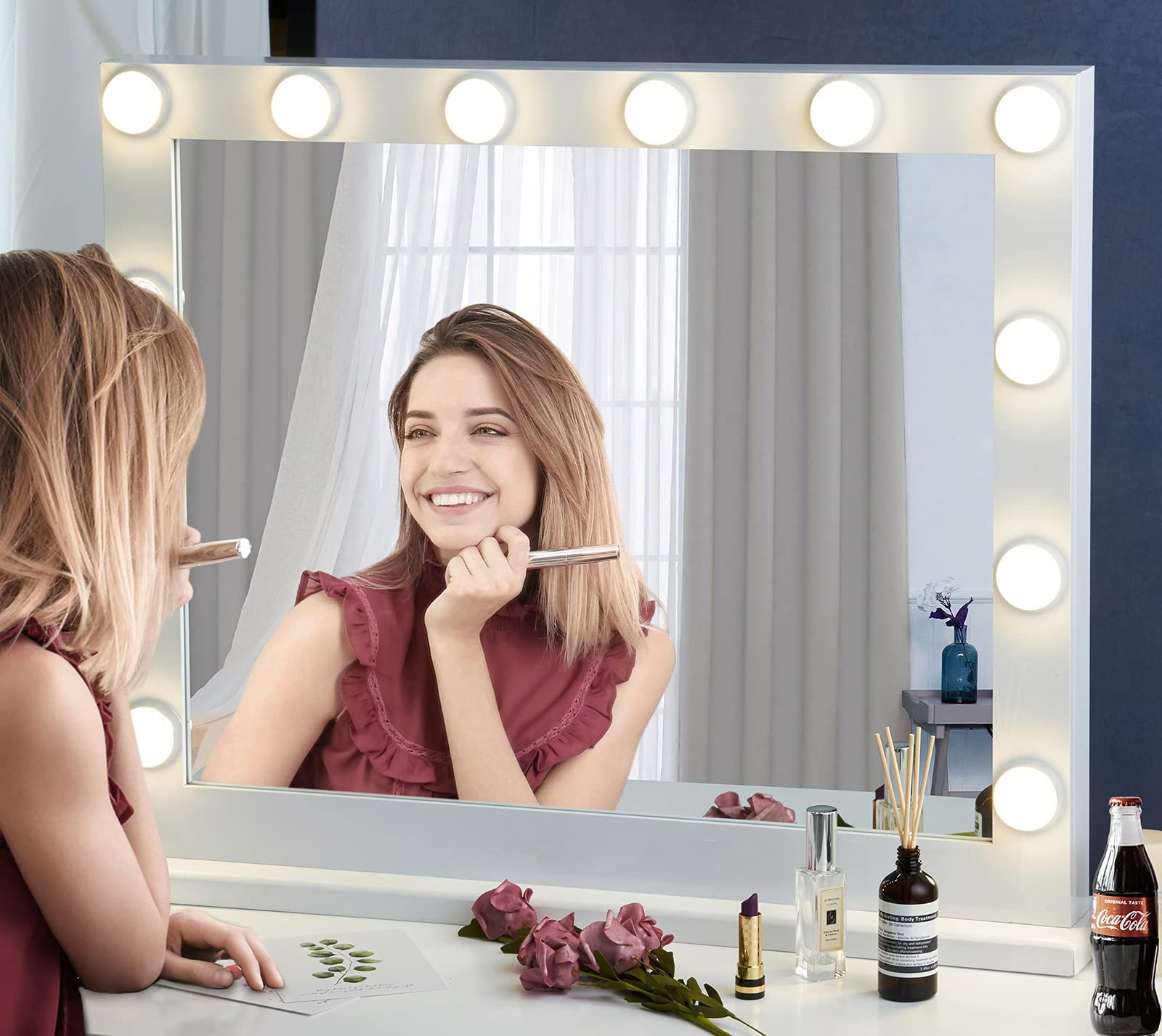 YOKUKINA Vanity Mirror with 12 LED Lights, 32 Inch Hollywood Lighted Makeup Mirror for Dressing Room | Amazon (US)