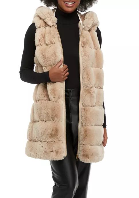 Women's Grooved Hooded Faux Fur Vest | Belk