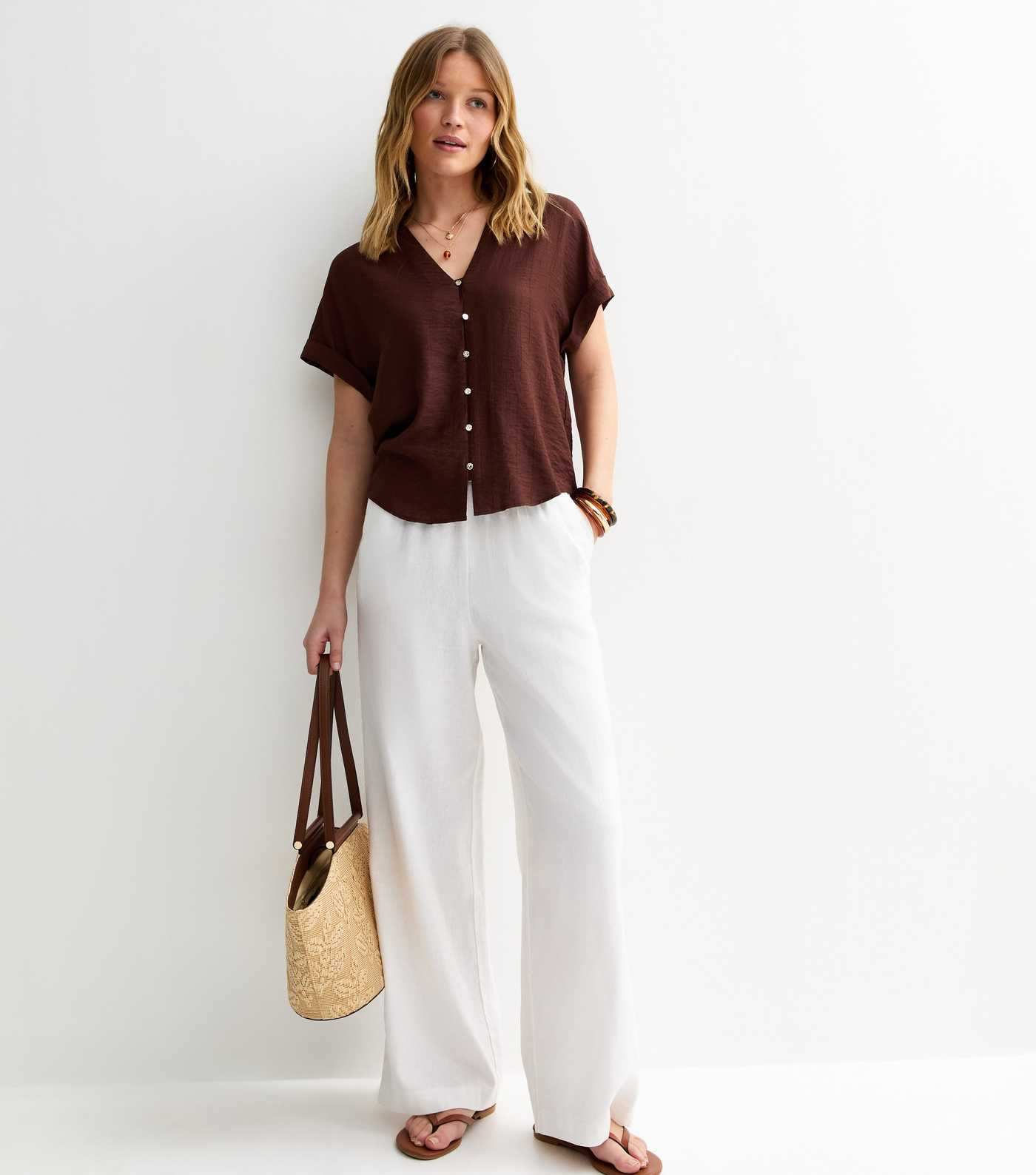 White Linen Blend Wide Leg Trousers | New Look | New Look (UK)