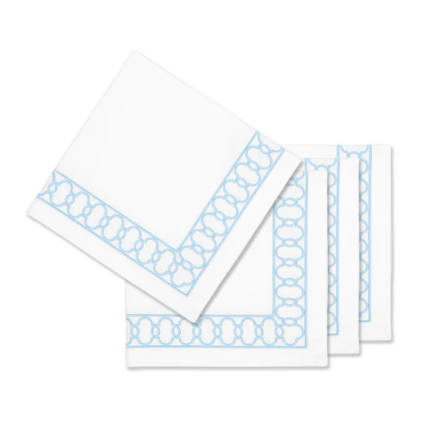 Coastal Indoor Outdoor Embroidered Napkin Set of 4, Begonia Pattern Chain Frame, Baby Blue, 20"x2... | Hofdeco