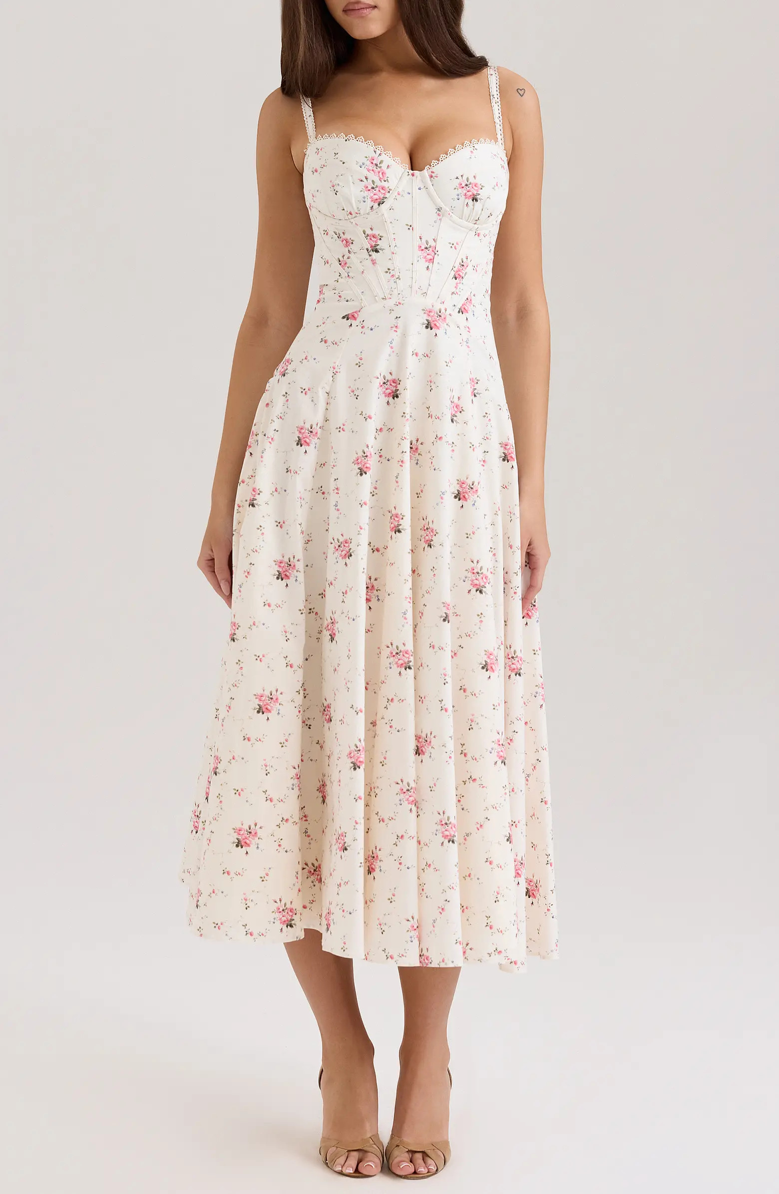 HOUSE OF CB Steffani Floral Corset Midi Sundress | Nordstrom | Nordstrom
