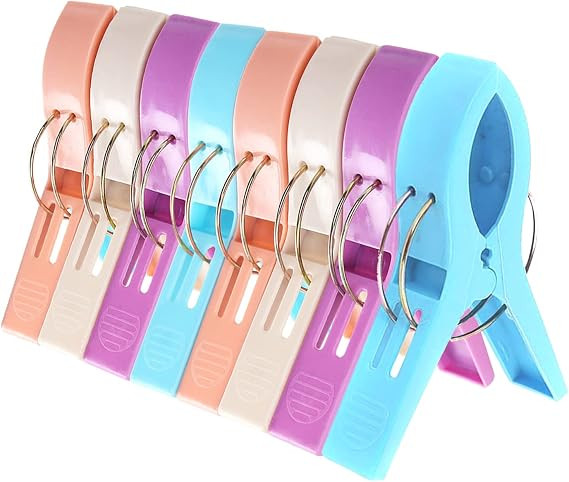 TWGJM Beach Towel Clips, 8 Pack Beach Clips for Beach Chair Colorful Plastic Clothes Pins for Bla... | Amazon (US)