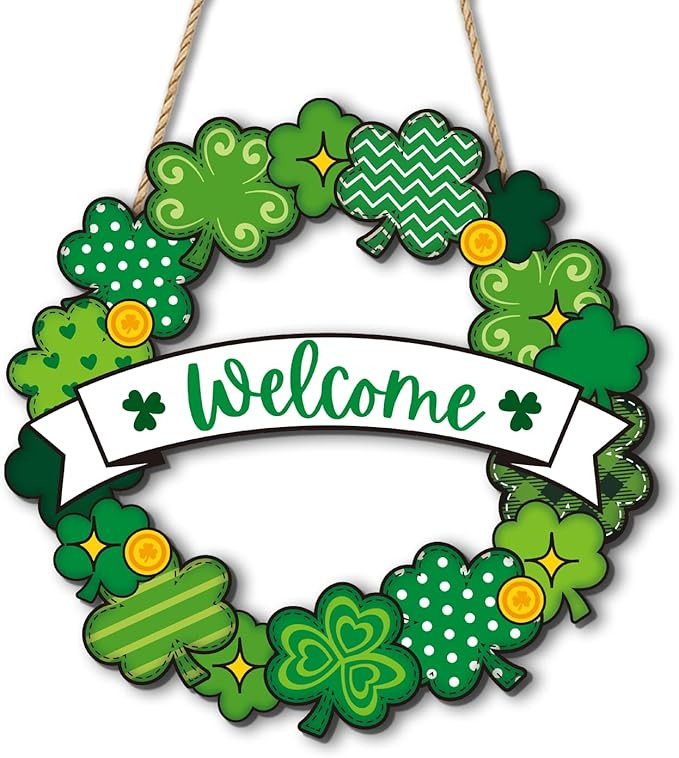St. Patrick’s Day Decorations, Welcome Shamrock Door Sign, Clover Wooden Hanging Sign, St. Patr... | Amazon (US)