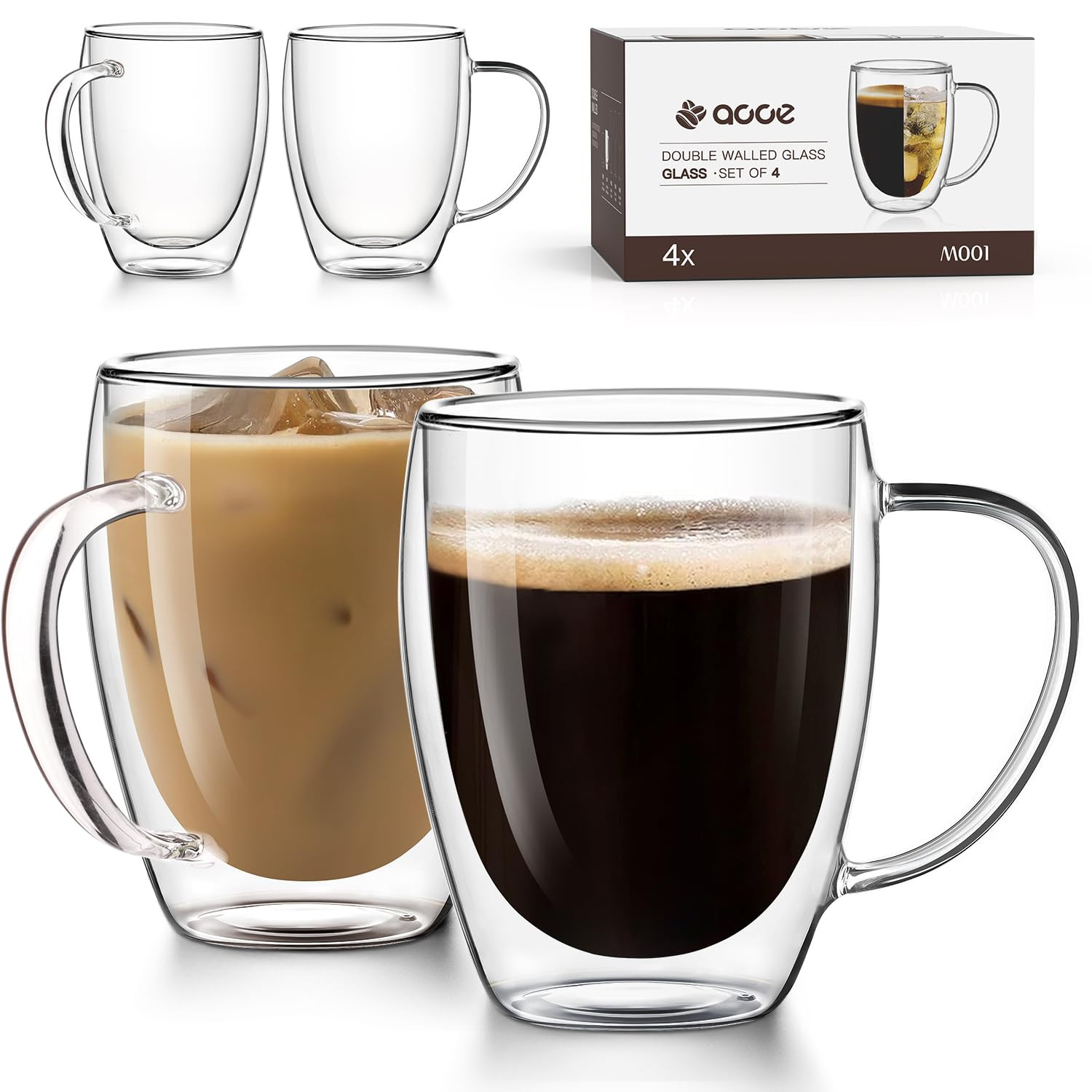 OJA Double Wall Glass Goffee Mugs 13oz, Clear Glass Coffee Mugs Set of 4, Insulated Glass Coffee ... | Amazon (US)