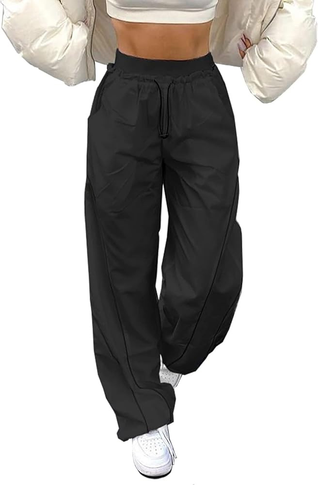Parachute Pants for Women Elastic Waistline Drawstring Cargo Pants with Pockets Casual Hiking Pan... | Amazon (US)