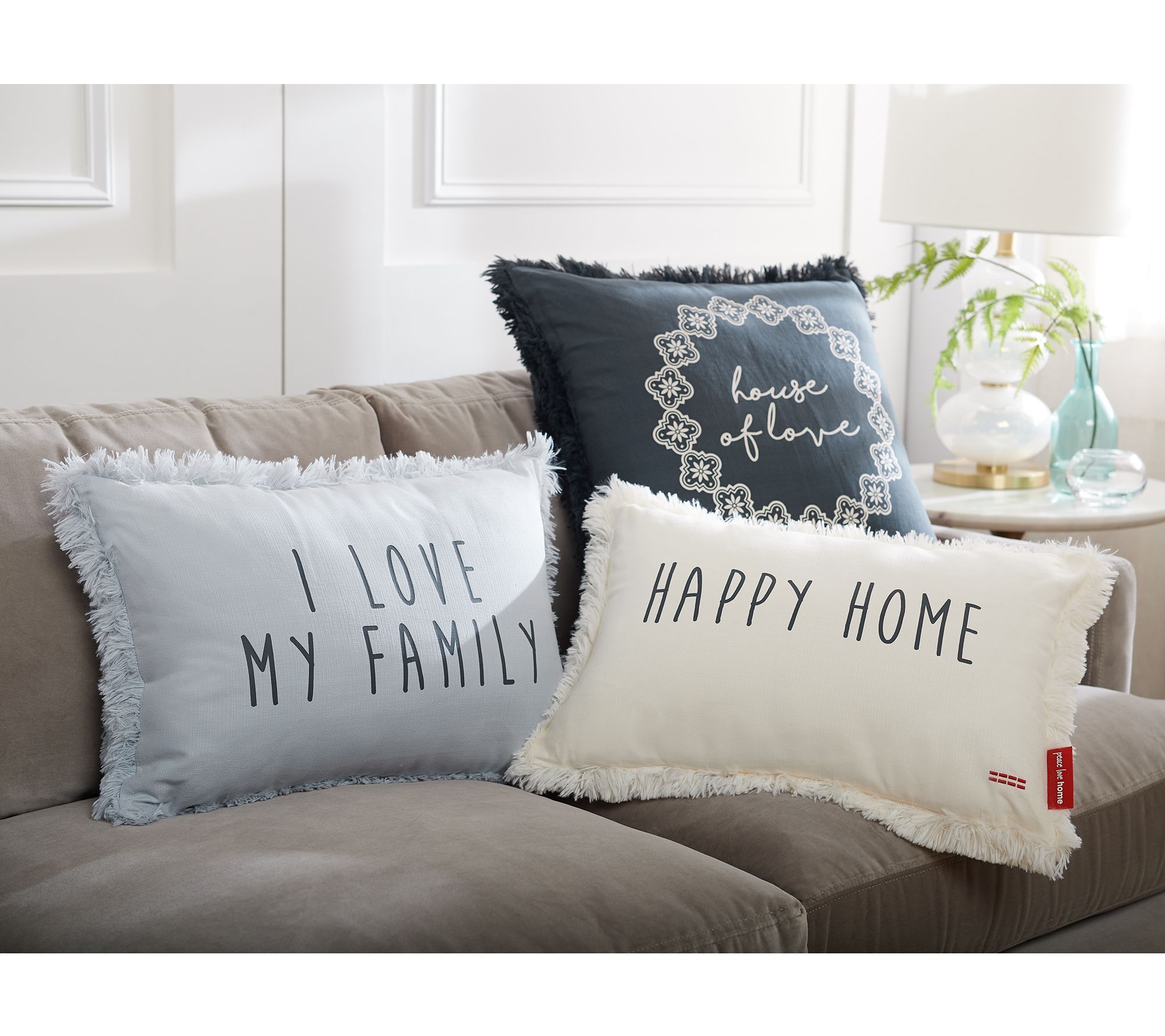 Peace Love World Set of 3 Shag Decorative Pillows with Affirmations | QVC