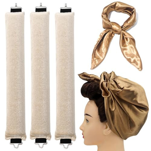Jumbo Heatless Hair Curlers for Long Hair Overnight Heatless Curls Soft No Heat Hair Rollers for Long Hair Curls Styling Tools Set - Beige | Amazon (US)