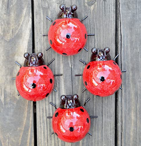 GIFTME 5 Metal Garden Yard Art Decorative 4 Pack Ladybugs Outside Garden Wall Sculptures(RED) | Amazon (US)