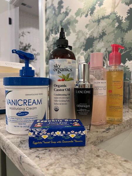 Skin Care Lineup and Directions 
1. Remove makeup with cleansing oil from Bioderma. 
2. Double Cleanse with the Egg White Soap bars.
3. Pat face dry and use toner 
4. Apply Lancome Serum 
5. Mix a drop or two of the castor oil into the vanicream and done! 

#LTKBeauty #LTKFindsUnder50 #LTKFindsUnder100