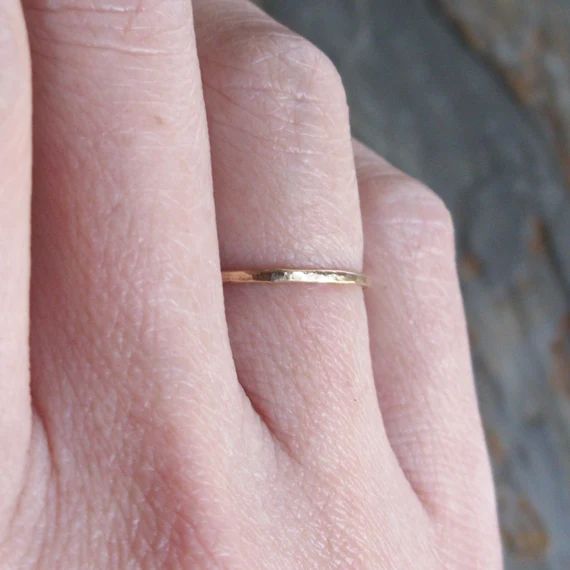 Tiny Solid 14k Gold Thread Micro Stacking Halo Ring in Choice of Finish - Hammered, Brushed Matte, o | Etsy (US)