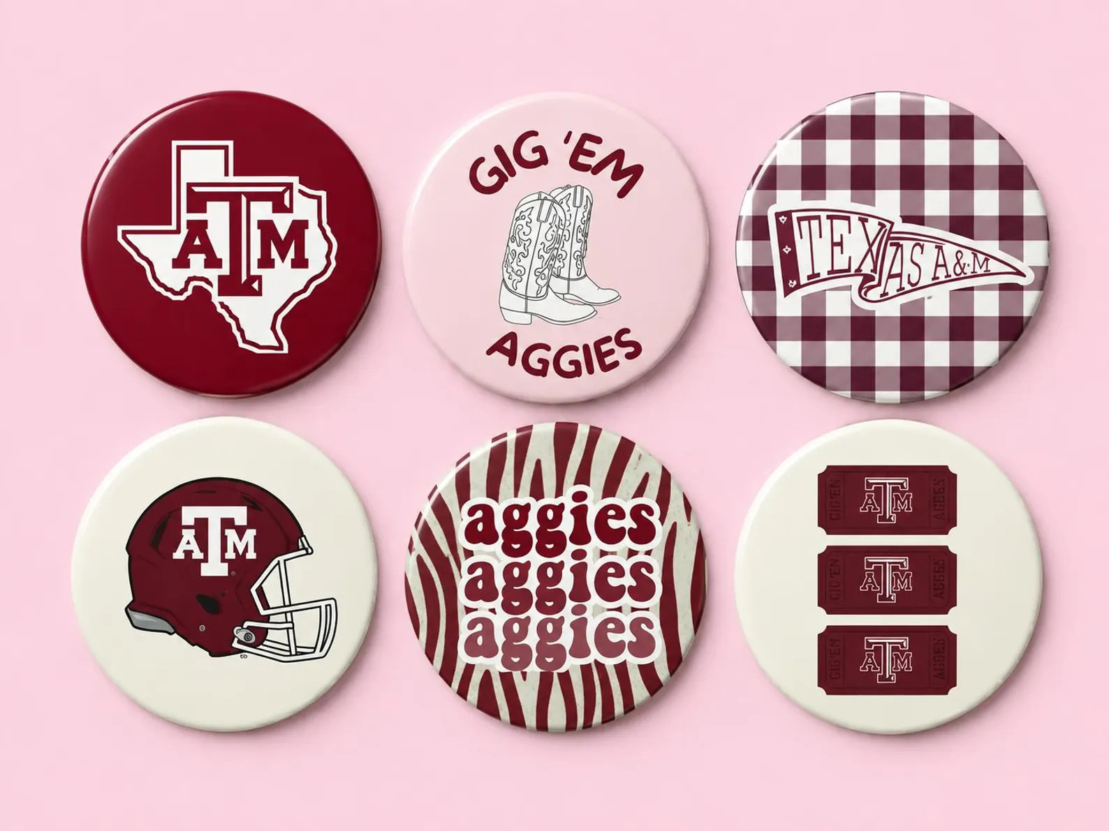 Texas A&M Aggies Game Day Buttons | 6-Piece 2.25” Button Pin Set | Aggie Football Tailgate Acce... | Etsy (Global)