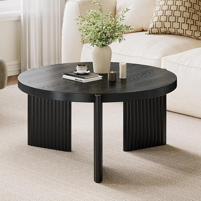 Coffee Table, 27.5" Round Coffee Tables for Living Room, Modern Black Fluted Center Table, Small ... | Amazon (US)