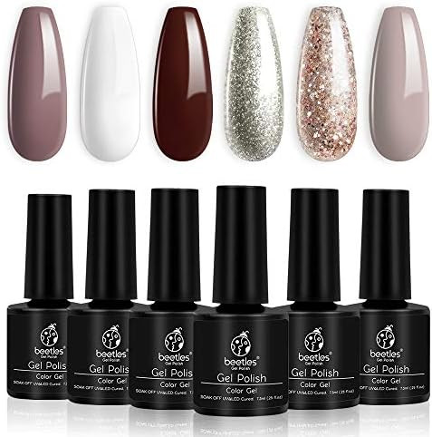 Beetles Holiday Gel Nail Polish Set - 6 Colors Burgundy Red Brown Champagne Gold Gel Polish Kit Snow | Amazon (US)