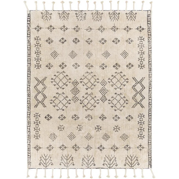 Vannie Forage Moroccan Handmade Cotton Area Rug in Charcoal/Cream | Wayfair Professional