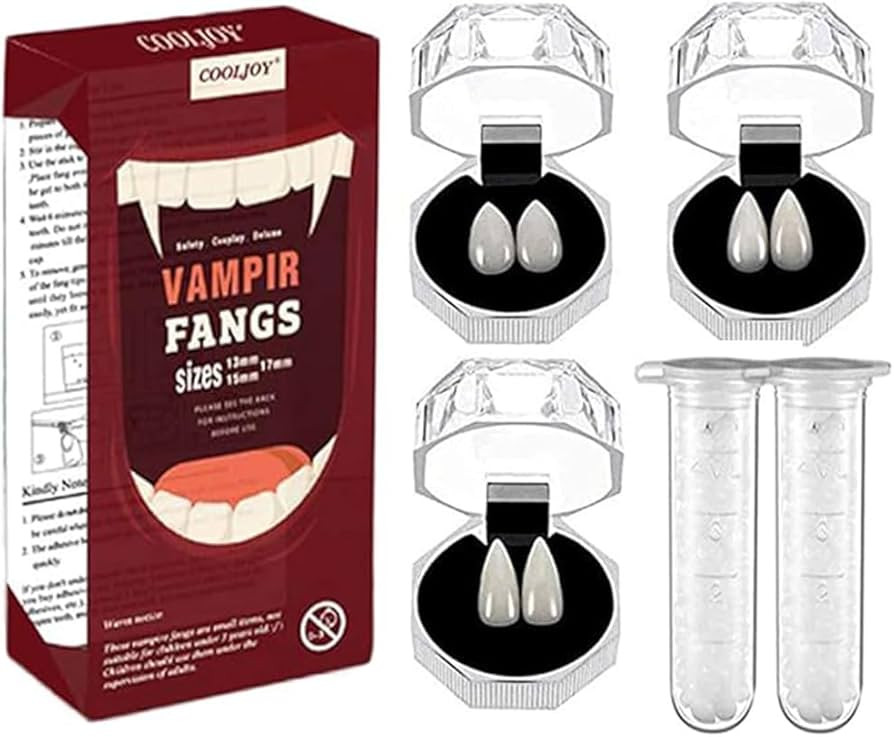 COOLJOY 3 Sizes Vampire Fangs Teeth with Adhesive Halloween Cosplay Props White Horror False Teet... | Amazon (US)