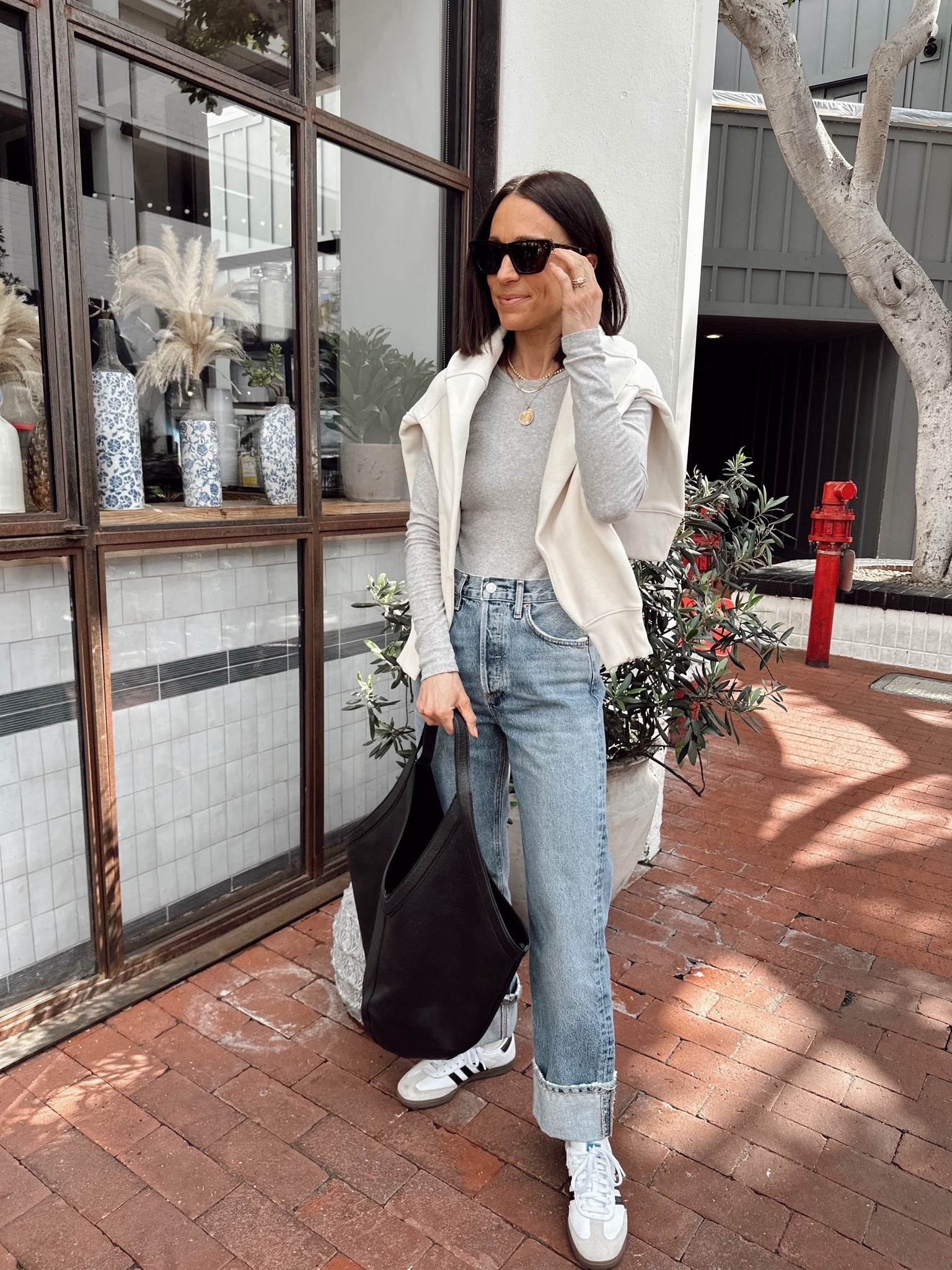 Today’s casual outfit for lunch 
Jeans are short gal friendly and run large, I would size down 1 size 
Ribbed tee and pullover wearing an Xs 

#LTKover40