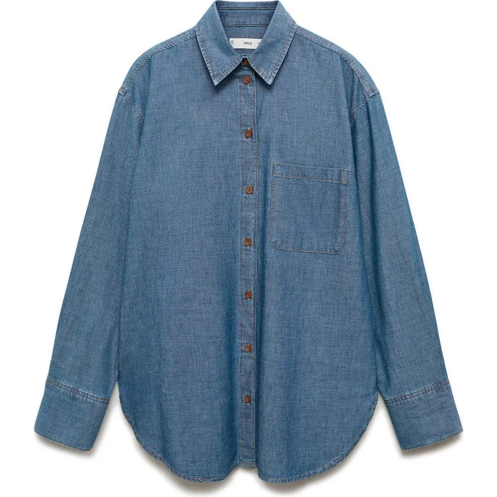 MANGO Nonstretch Denim Button-Up Shirt in Open Blue at Nordstrom, Size Large | Nordstrom