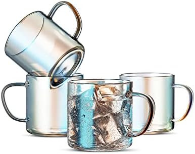 LUXU Glass Coffee Tea Mugs(Set of 4)-14 oz,Clear Glass Mugs,Rainbow Glass Beverage Cups,Lead-free... | Amazon (US)