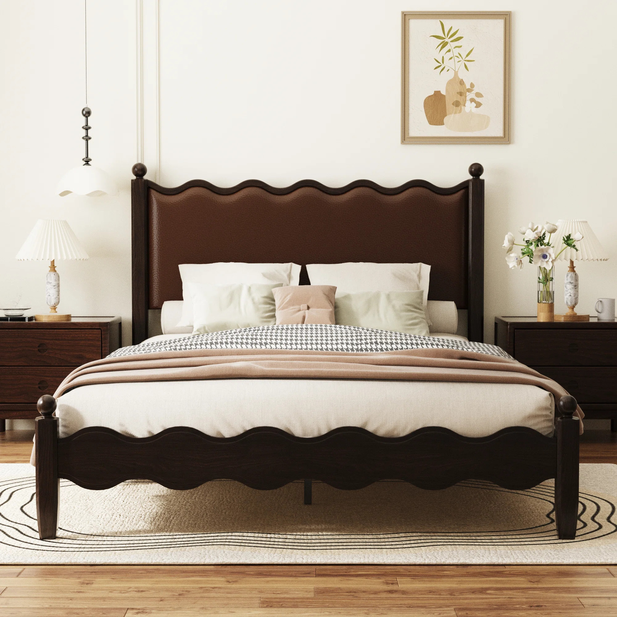 Ines Wood Bed Frame with Upholstered Headboard - Velvet Upholstery | Wayfair North America