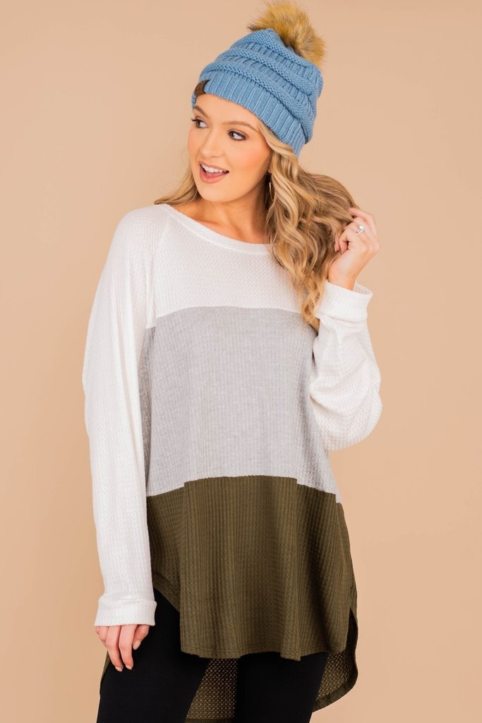Easy Like Sunday Olive Green Colorblock Waffle Tunic | The Mint Julep Boutique