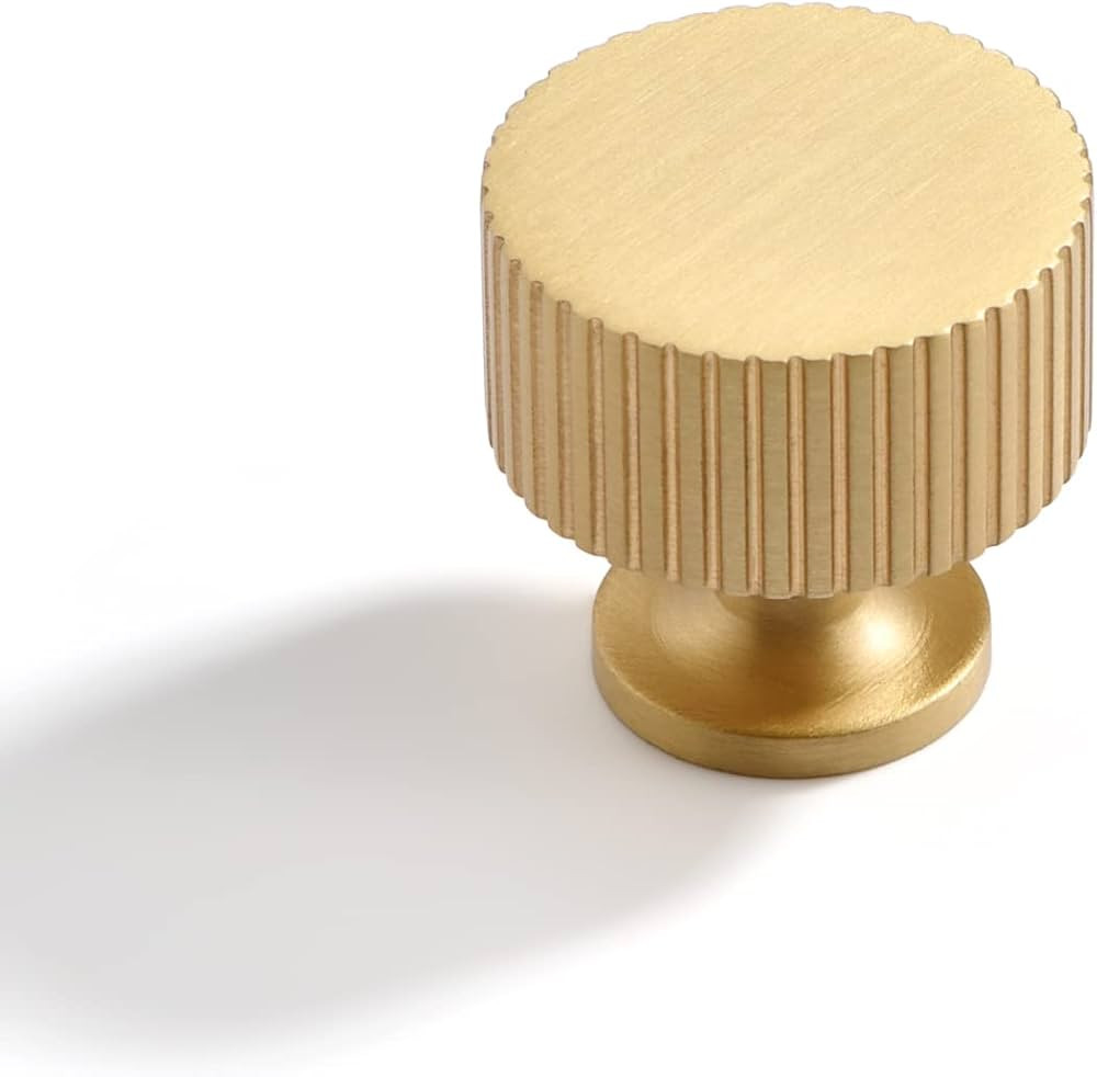 Brushed-Gold Drawer Cabinet Knobs - 5 Pack Solid Brass Handles Hardware for Dresser Kitchen Bedro... | Amazon (US)