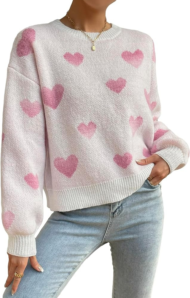 SHENHE Women's Crewneck Drop Shoulder Cloud Pattern Casual Sweater Pullover Jumper | Amazon (US)