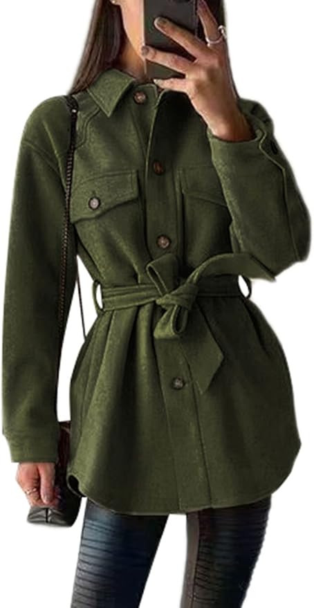 PRETTYGARDEN Women's 2022 Fashion Winter Trench Coats Lapel Button Down Peacoat Belted Outwear Ca... | Amazon (US)