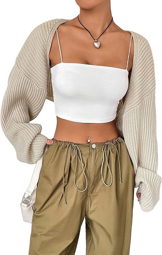 GORGLITTER Women's Bolero Shrug Open Front Knitted Crop Long Sleeve Bolero Cardigan | Amazon (US)