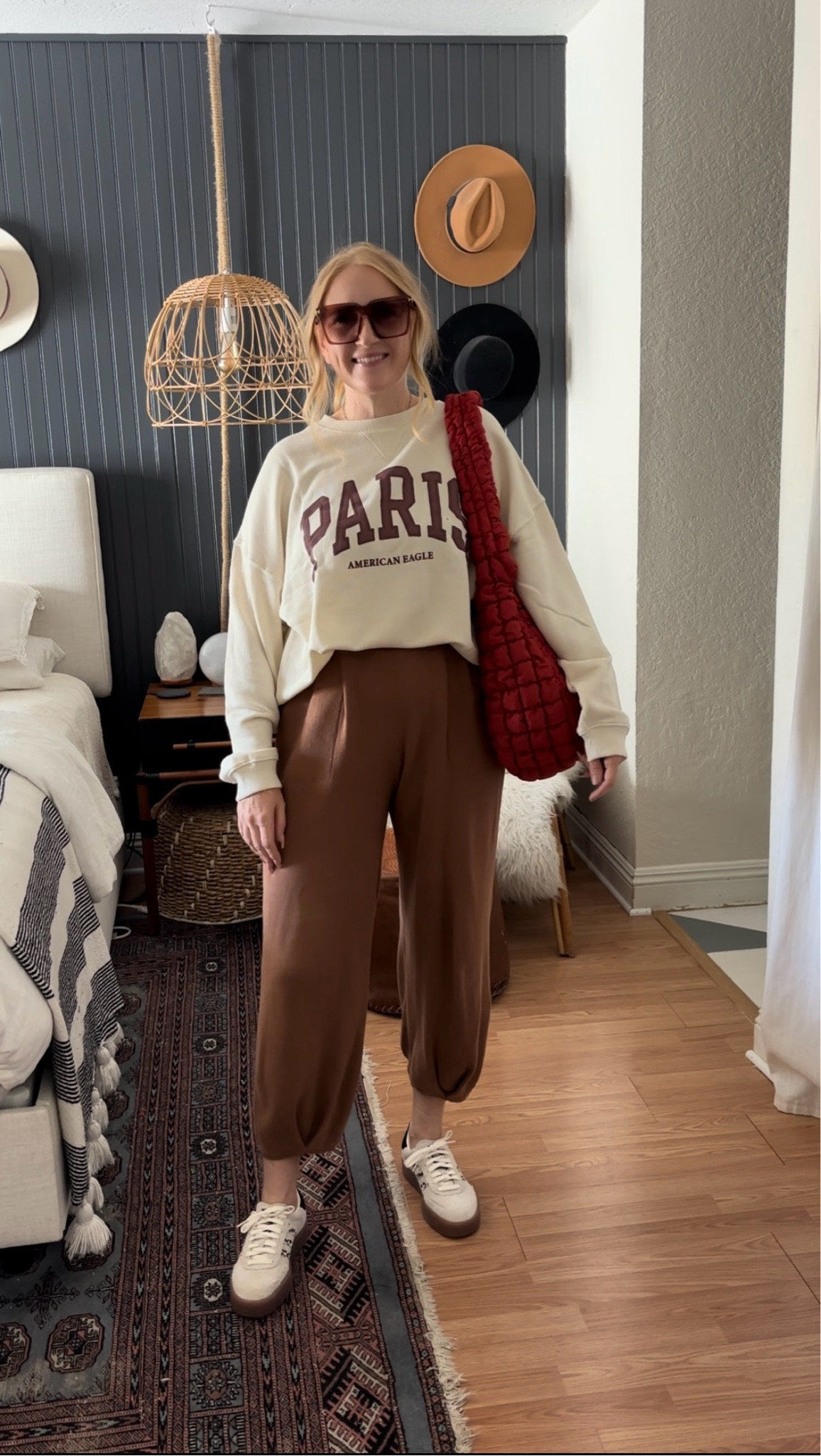 Paris graphic sweatshirt from AE styled more casually with some of my favorite joggers 🤎 

Wearing L in sweatshirt and joggers (part of a set)! Sambaes I sized down one half size.

Fall finds, fall style, cozy style, casual style, American eagle, ae style, Paris sweatshirt, graphic sweatshirt, red puffer bag, puffer bag, free people bag, knit joggers, joggers, adidas, sambas, sambas outfit, loungewear, elevated lounge

#LTKStyleTip #LTKOver40 #LTKFindsUnder50