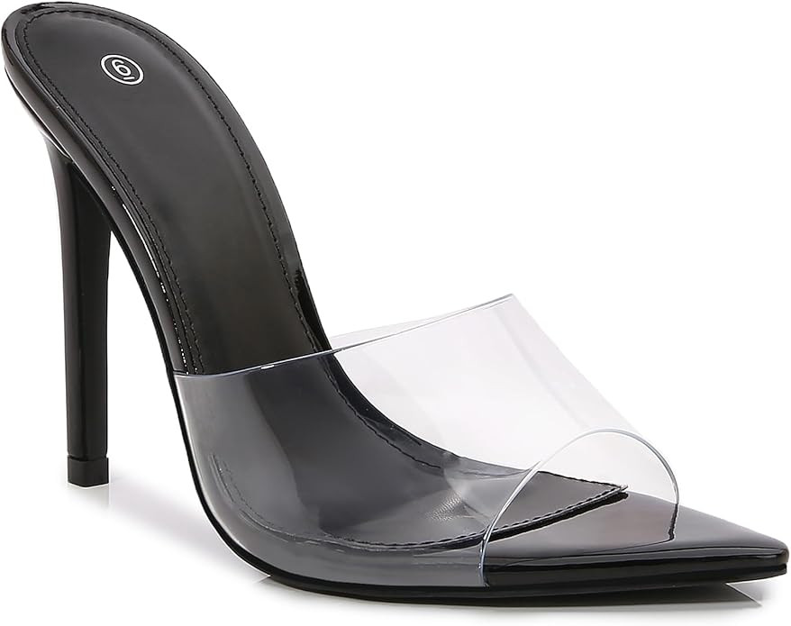 Women Clear Pointed Toe Sandals Stiletto Heels Transparent Strap High Heels Slip on Mules for Wom... | Amazon (US)