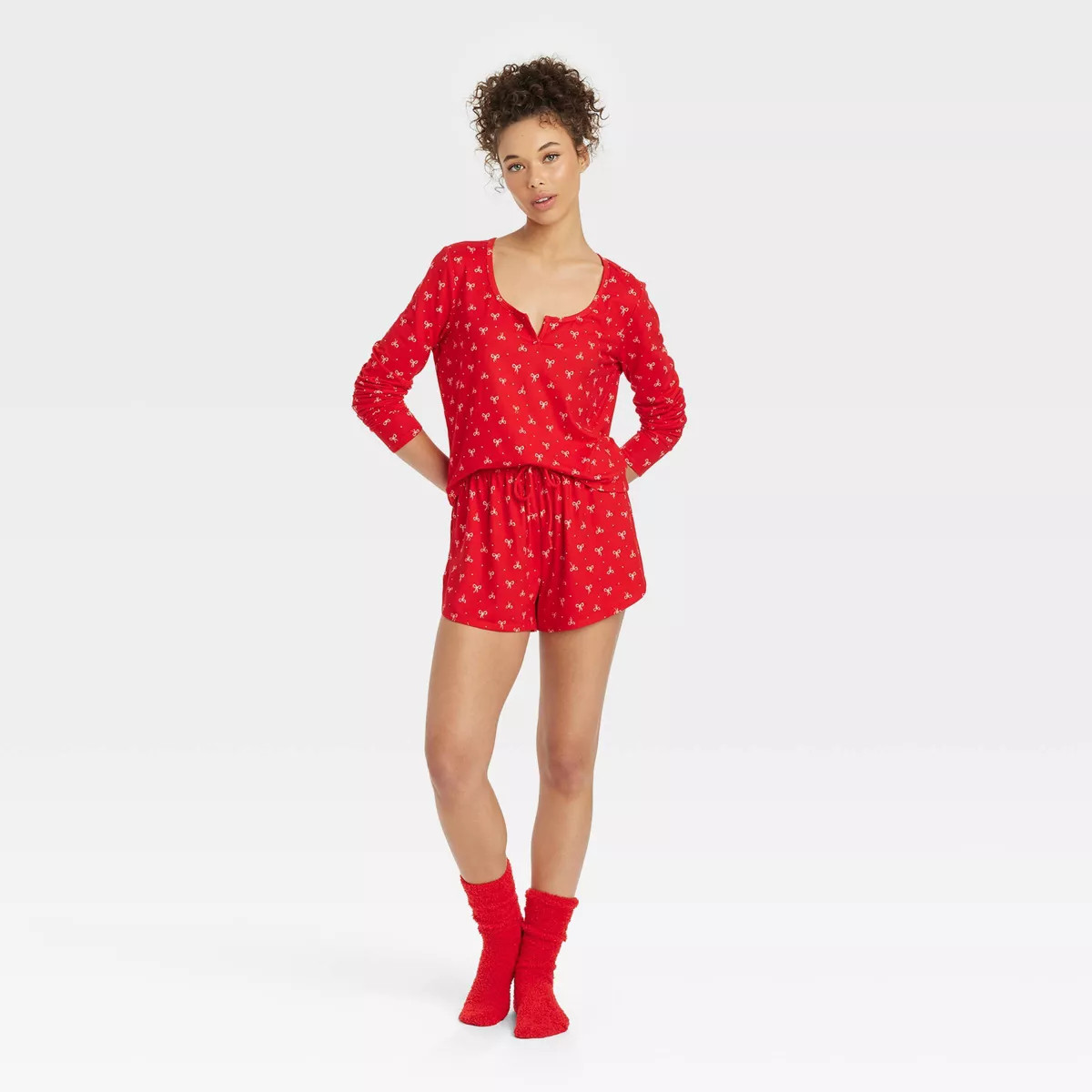 Women's 3pc Long Sleeve Shirt and Shorts with Socks Pajama Set - Colsie™ White Dogs XL | Target